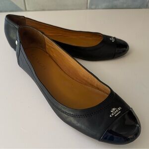 Coach Black Leather Flats with Silver Logo